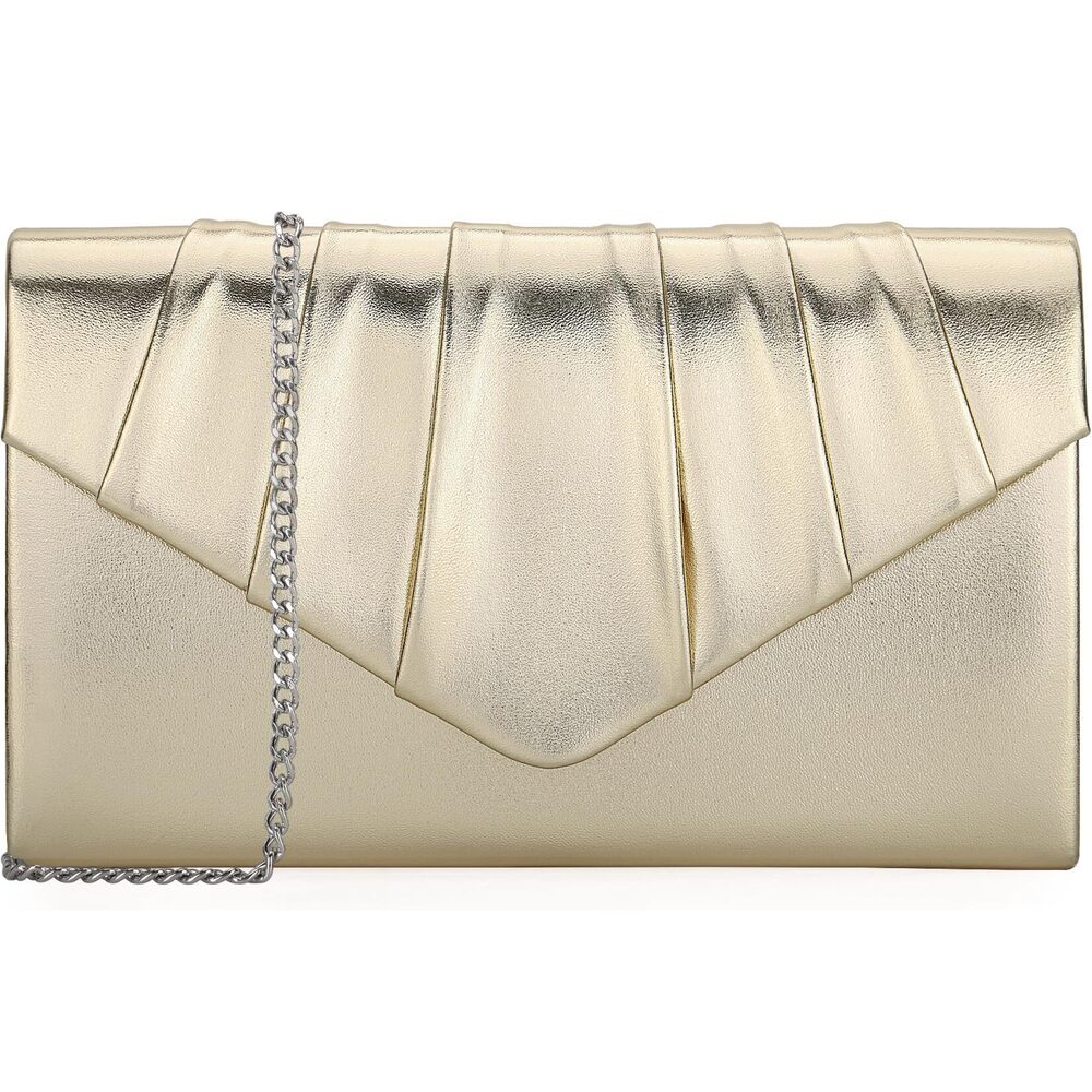2183 Evening Clutch Purse - Shimmering Metallic PU Leather Pleated Flap